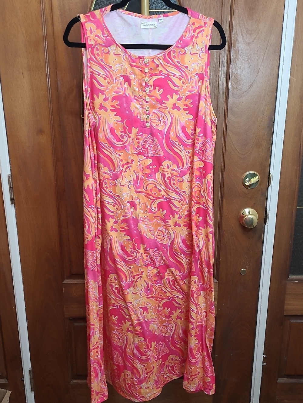 Southern Stitch Sleeveless Pink & Orange Tropical Print Dress size XXXL.